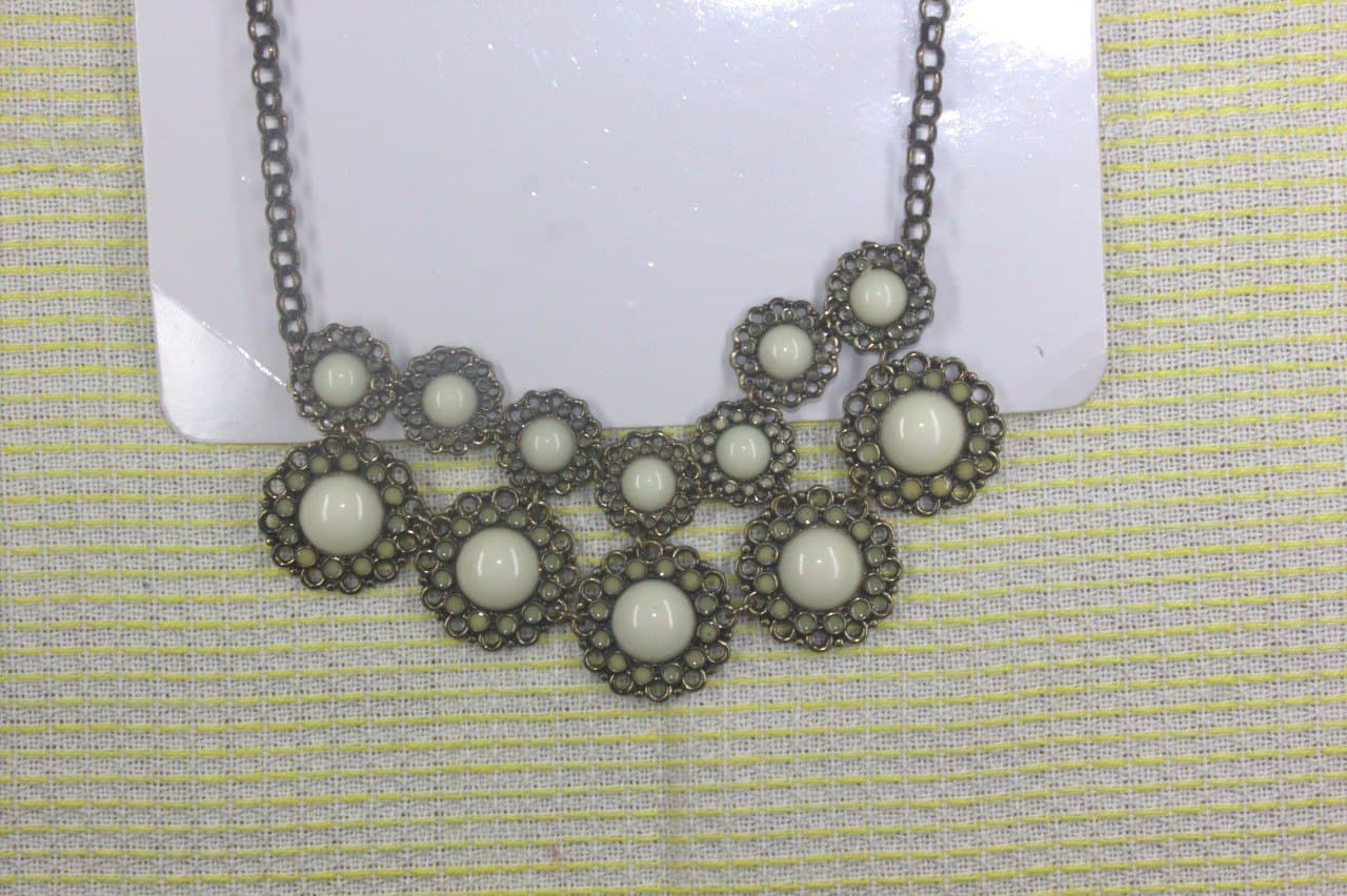 Ivory Pearl Bib Necklace with Antique Flower Links