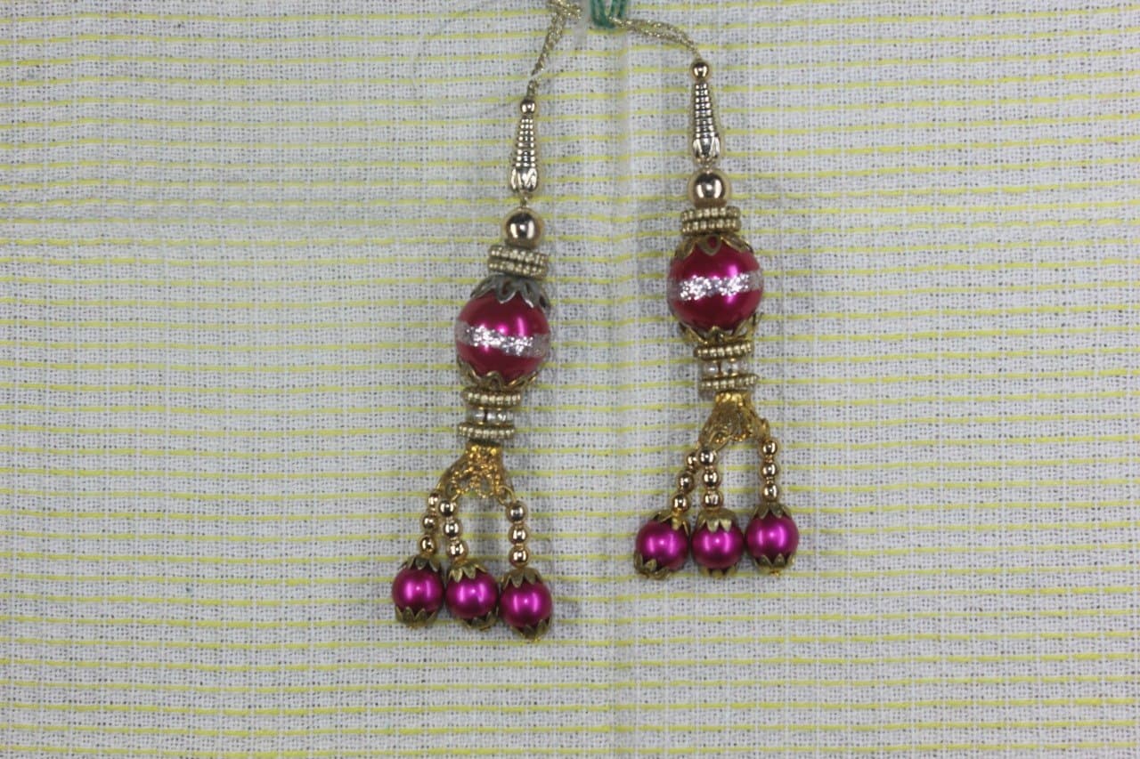 Magenta Bead Tassel Danglers (Latkan Earrings)