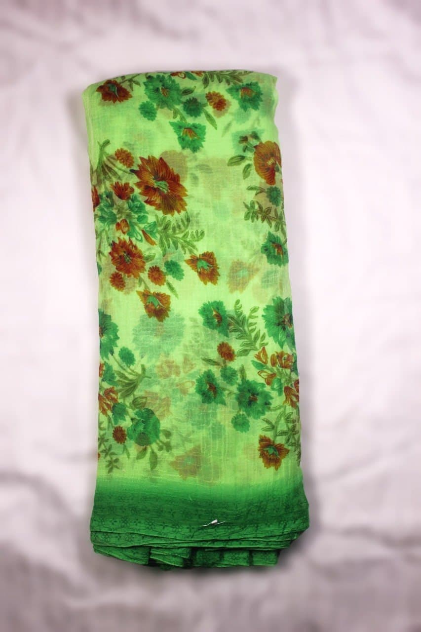 Green Floral Printed Chiffon Fabric