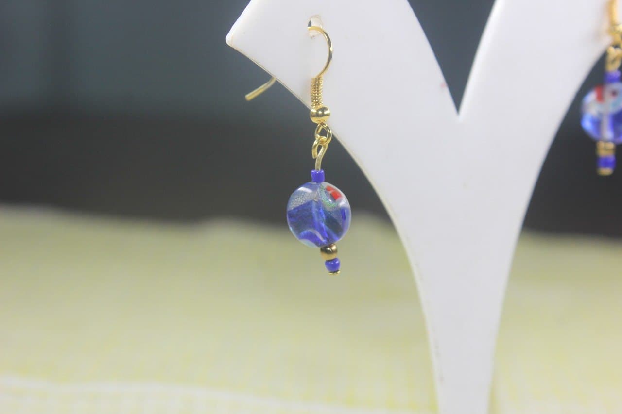 Handmade Blue Glass Bead Hook Earrings
