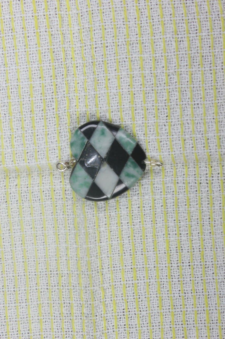Checkerboard Glass Connector Bead – Green & Black