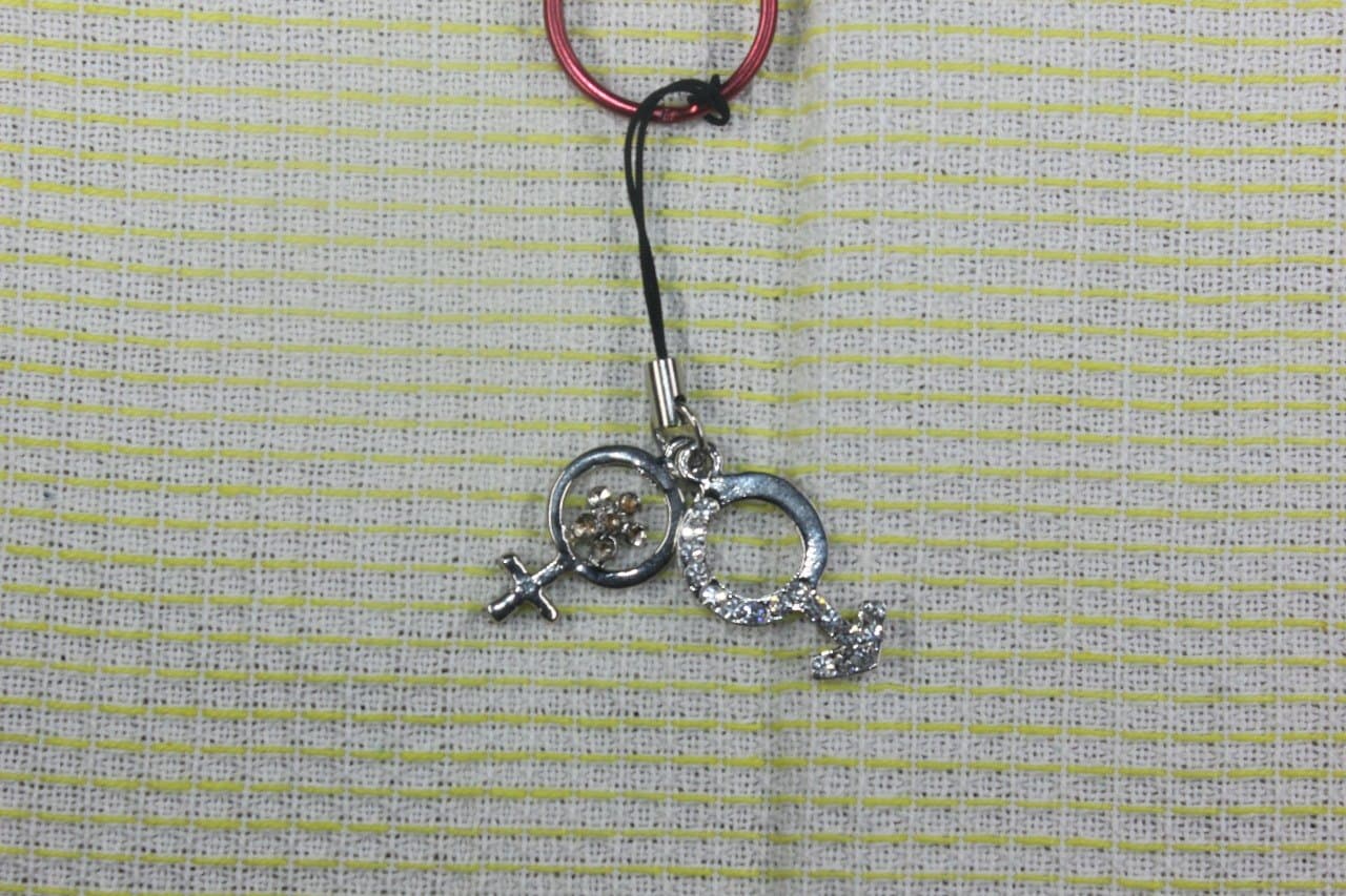 Silver-Tone Charm Keychain with Rings & Cross
