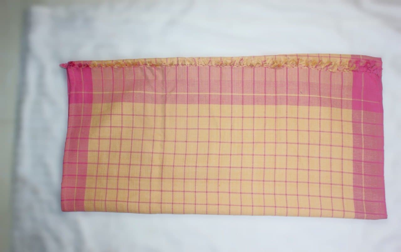 Pink Checked Cotton Towel (Thundu)